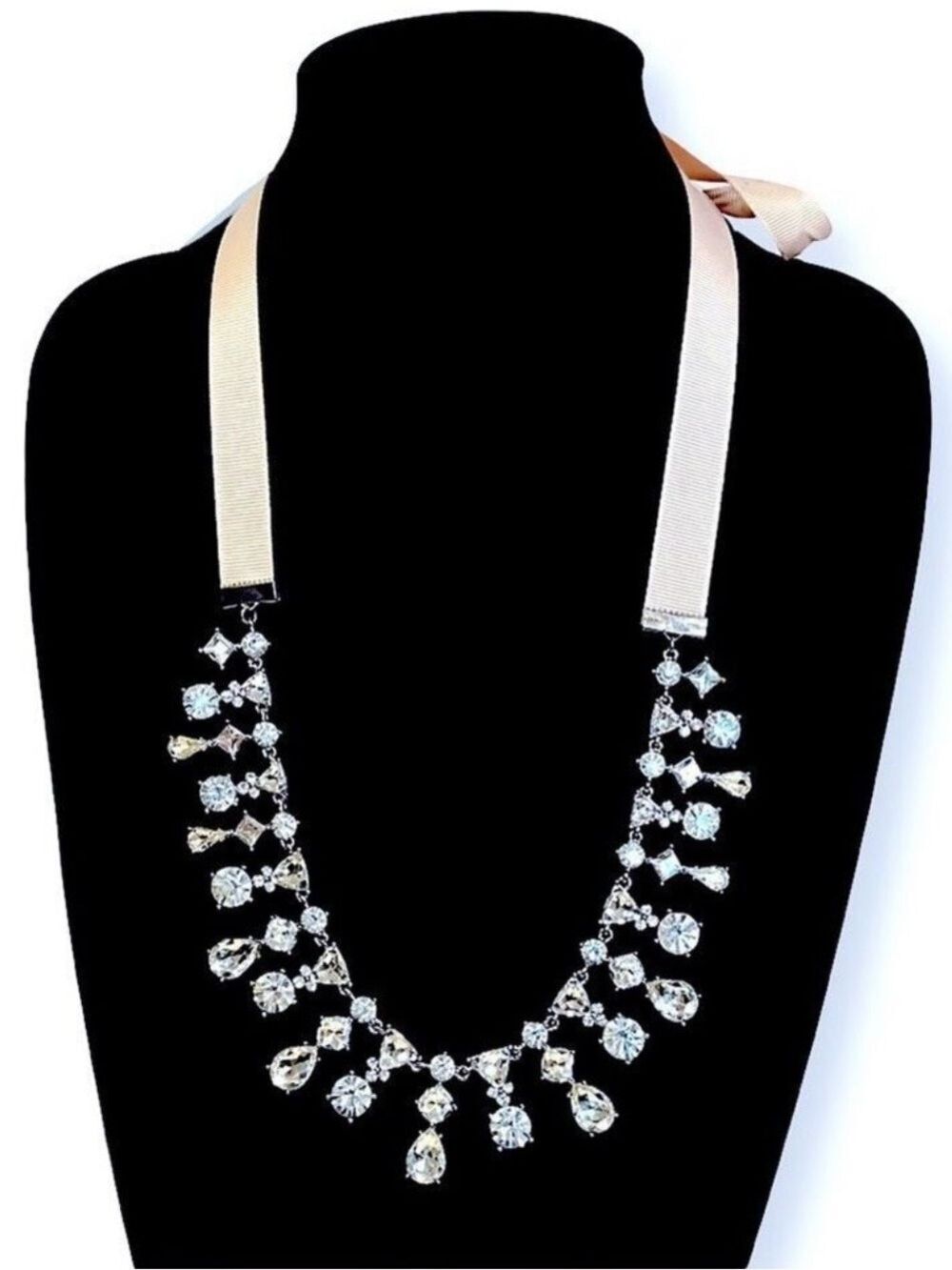 LOFT Pink Grosgrain Ribbon Rhinestone Necklace NWOT